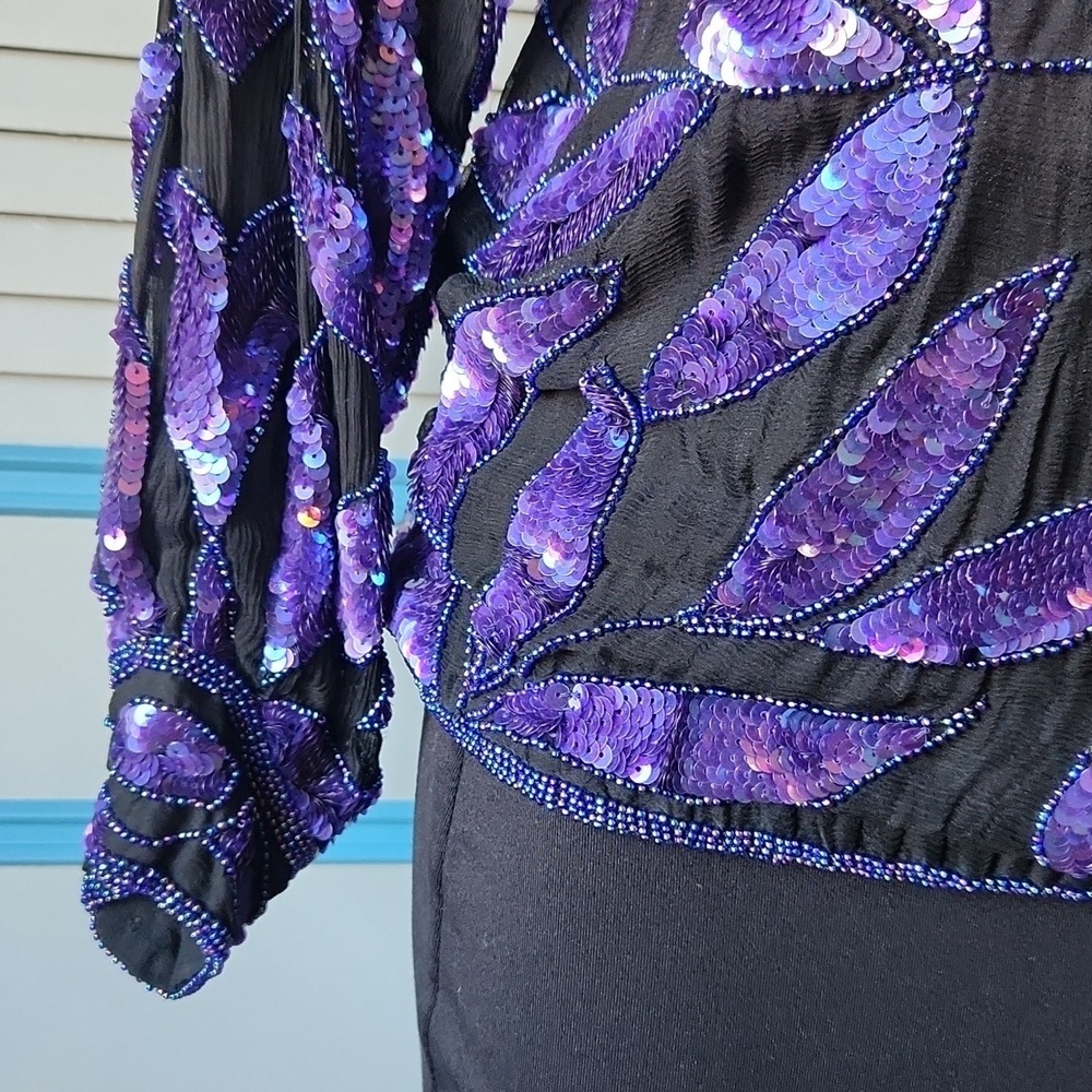 Vintage Black and Purple Sequin Top - Picture 6 of 12